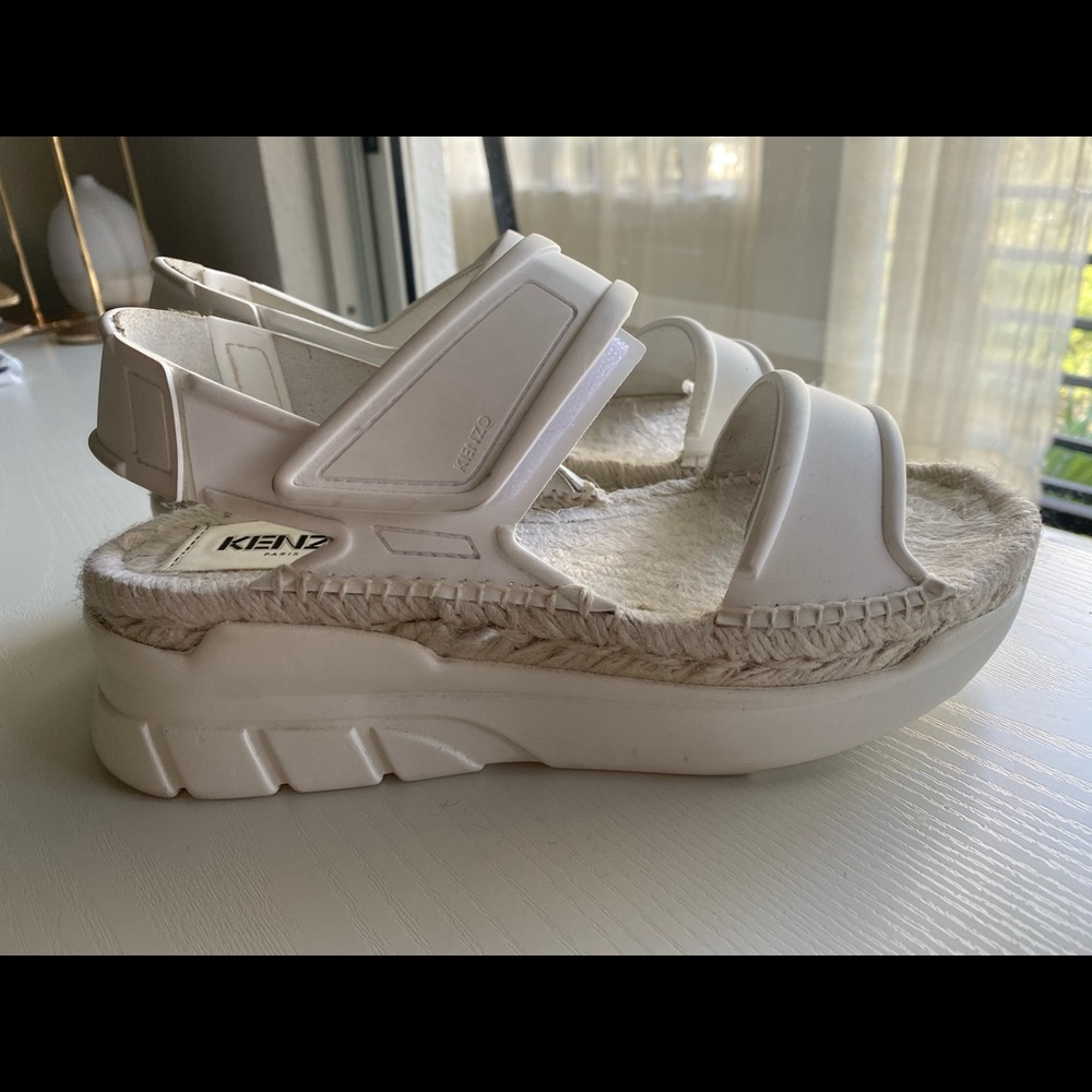 Kenzo White Platform Straw Elements Sandals 7 Size - image 1